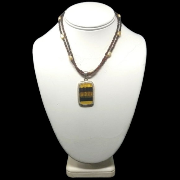 VINTAGE BROWN GLASS BEADS W/PENDANT - KENNETH COLE - Picture 2 of 8